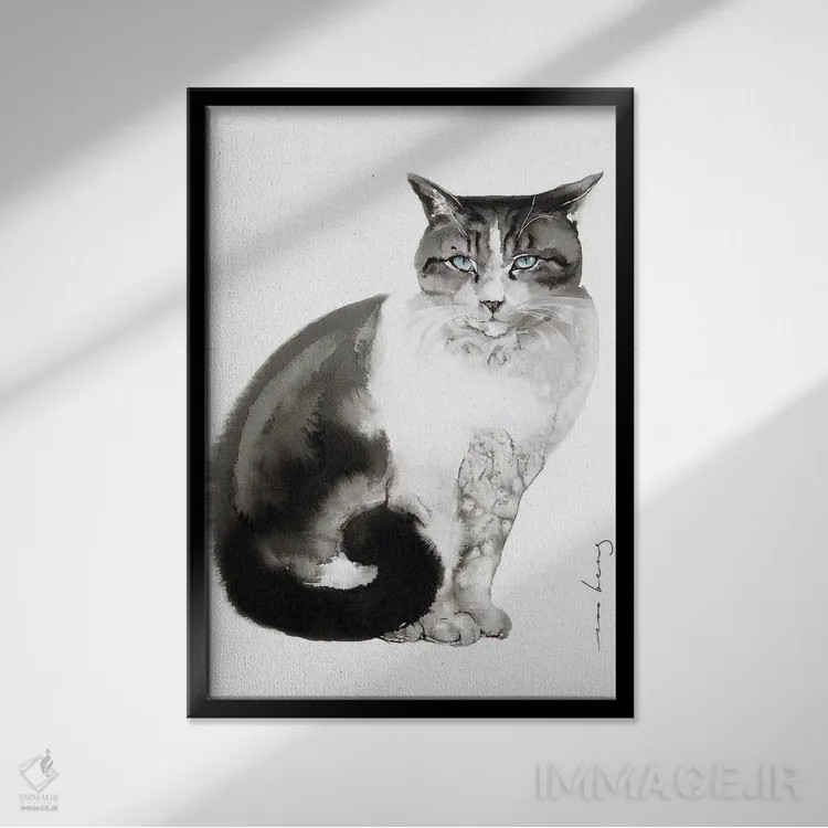 تابلو دکوراتیو جذابیت گربه سان اثر سو بنگ لیم - نمای قابدار مشکی