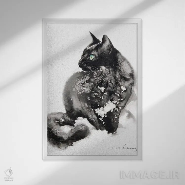 تابلو دکوراتیو گربه بانمک اثر سو بنگ لیم - نمای قابدار سفید