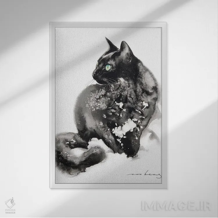 تابلو دکوراتیو گربه بانمک اثر سو بنگ لیم - نمای قابدار سفید