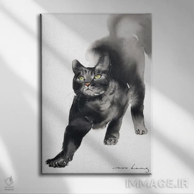 تابلو دکوراتیو یوگای گربه اثر سو بنگ لیم - نمای روبهرو روی دیوار