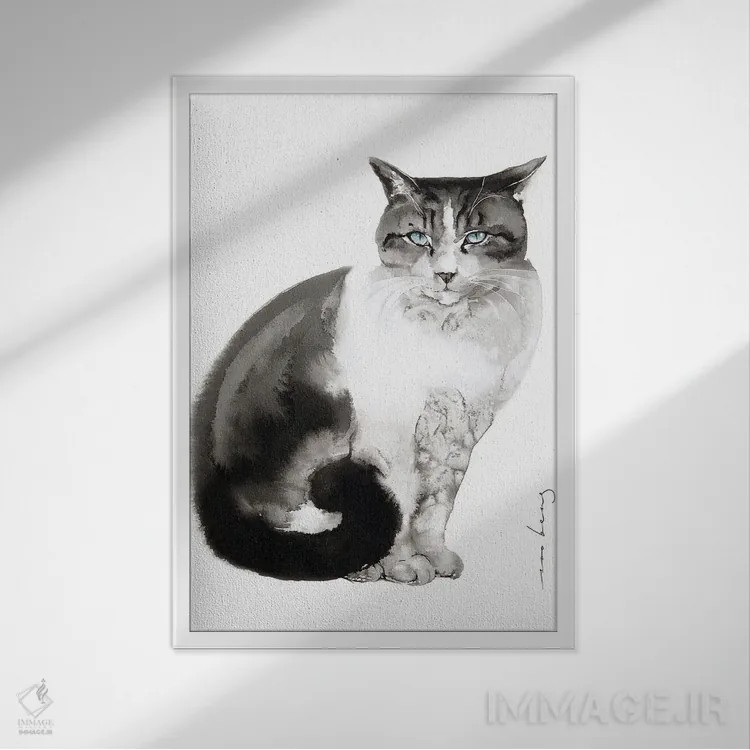 تابلو دکوراتیو جذابیت گربه سان اثر سو بنگ لیم - نمای قابدار سفید
