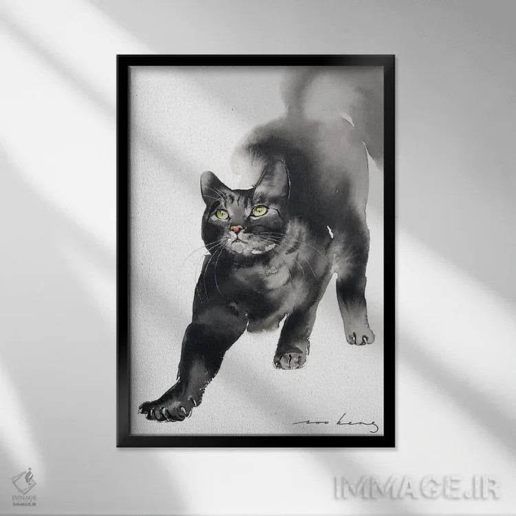 تابلو دکوراتیو یوگای گربه اثر سو بنگ لیم - نمای قابدار مشکی