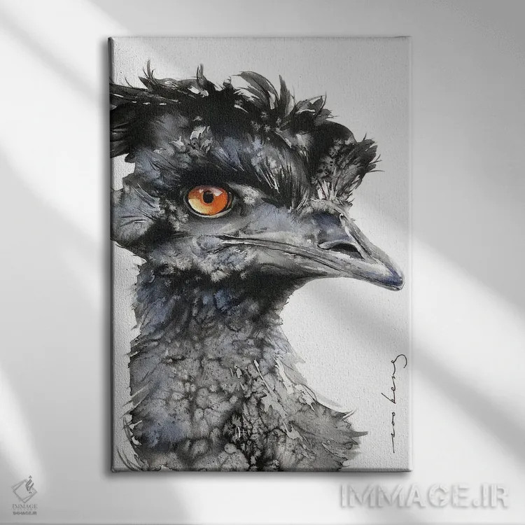 تابلو دکوراتیو شترمرغ کنجکاو اثر سو بنگ لیم - نمای روبهرو روی دیوار