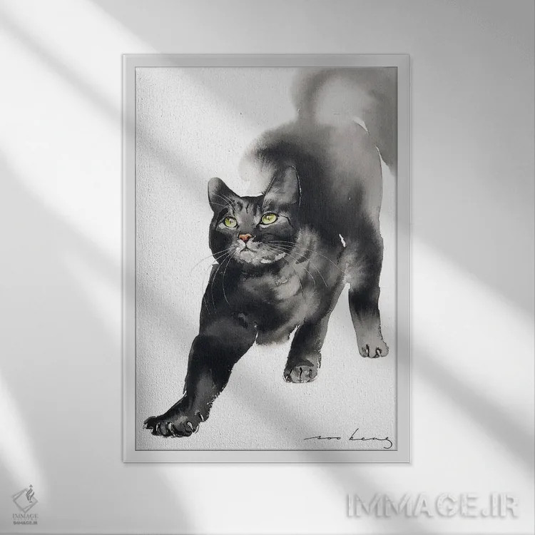 تابلو دکوراتیو یوگای گربه اثر سو بنگ لیم - نمای قابدار سفید