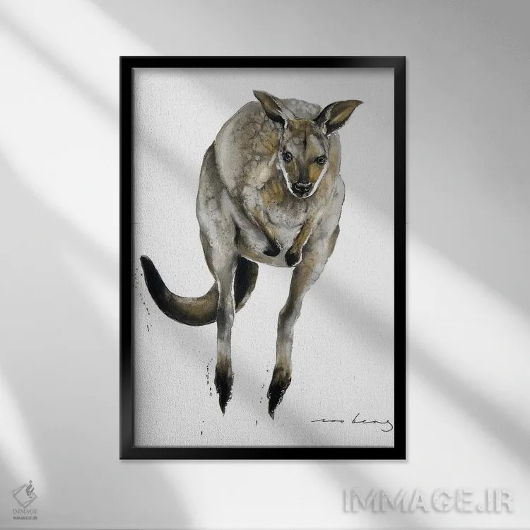 تابلو دکوراتیو کانگورو استرالیایی اثر سو بنگ لیم - نمای قابدار مشکی