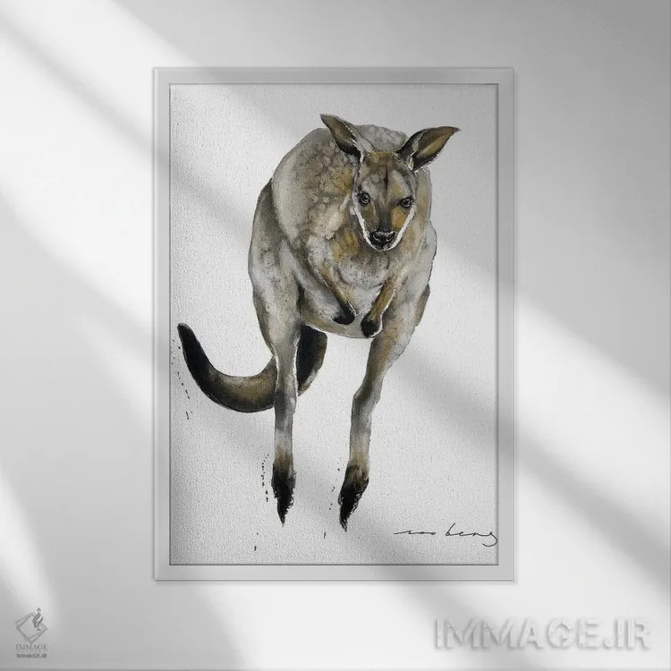 تابلو دکوراتیو کانگورو استرالیایی اثر سو بنگ لیم - نمای قابدار سفید