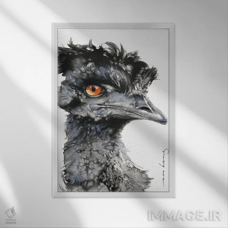 تابلو دکوراتیو شترمرغ کنجکاو اثر سو بنگ لیم - نمای قابدار سفید