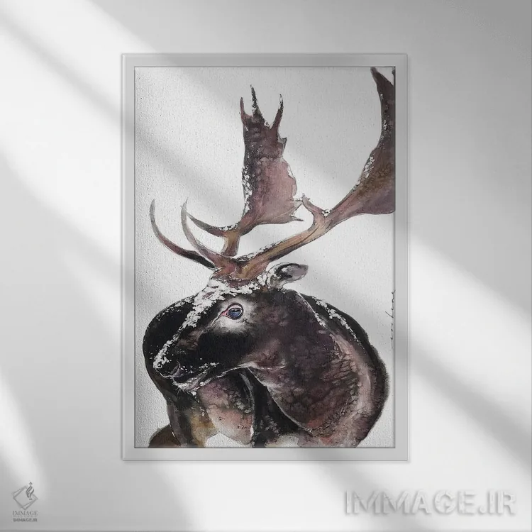 تابلو دکوراتیو شاخ گوزن اثر سو بنگ لیم - نمای قابدار سفید