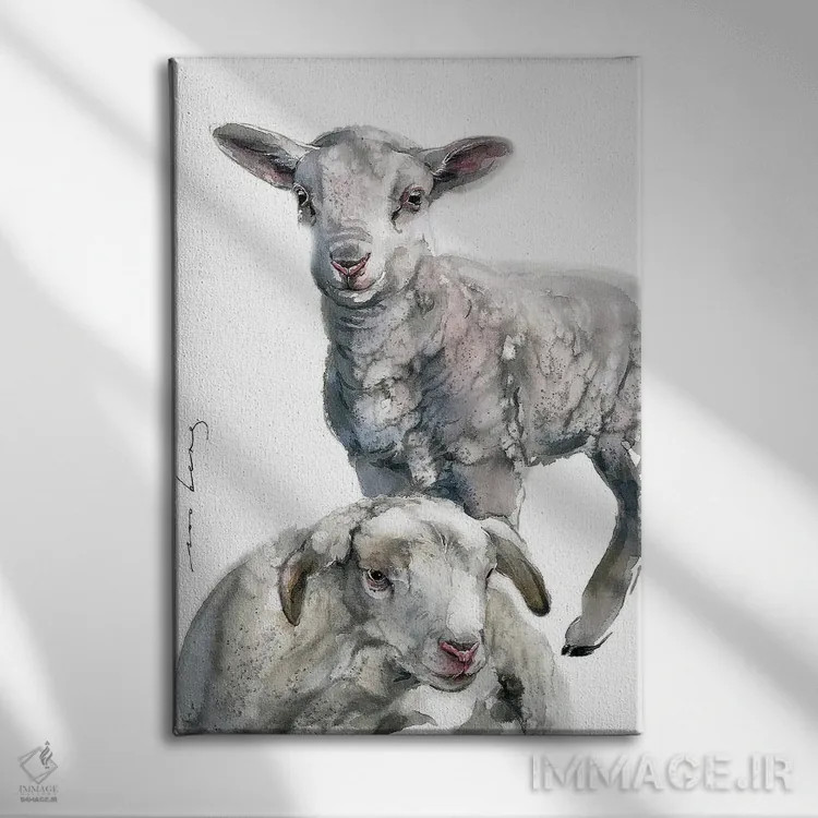 تابلو دکوراتیو بره های دوقلو اثر سو بنگ لیم - نمای روبهرو روی دیوار