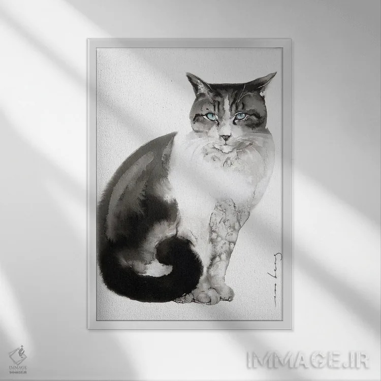 تابلو دکوراتیو افسون گربه اثر سو بنگ لیم - نمای قابدار سفید