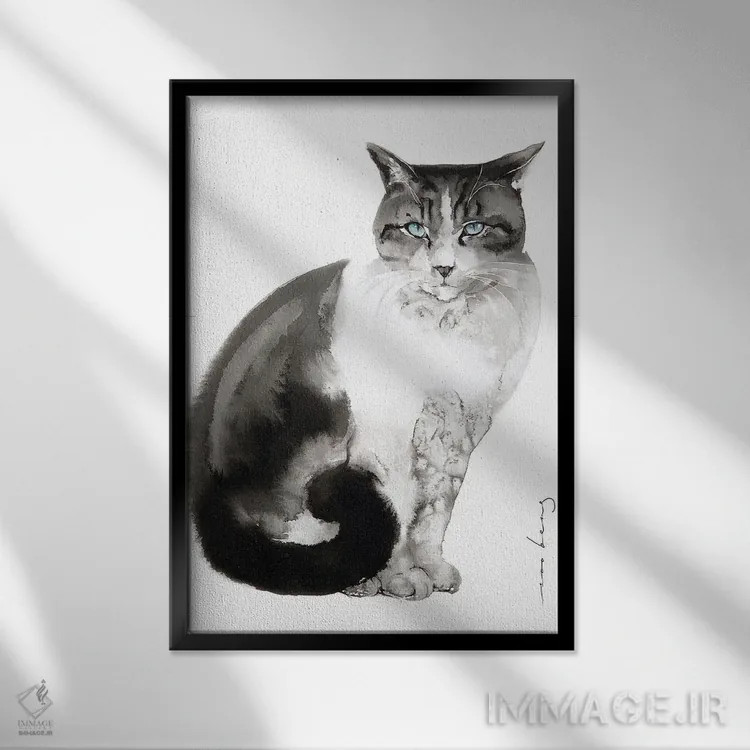 تابلو دکوراتیو افسون گربه اثر سو بنگ لیم - نمای قابدار مشکی