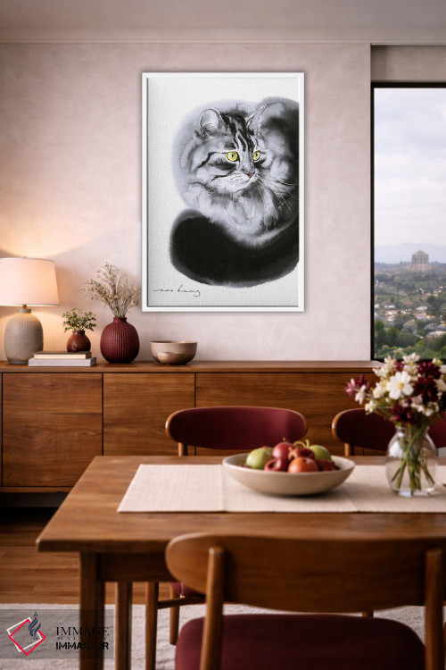 تابلو دکوراتیو آرامش گربه سان اثر سو بنگ لیم - D3W