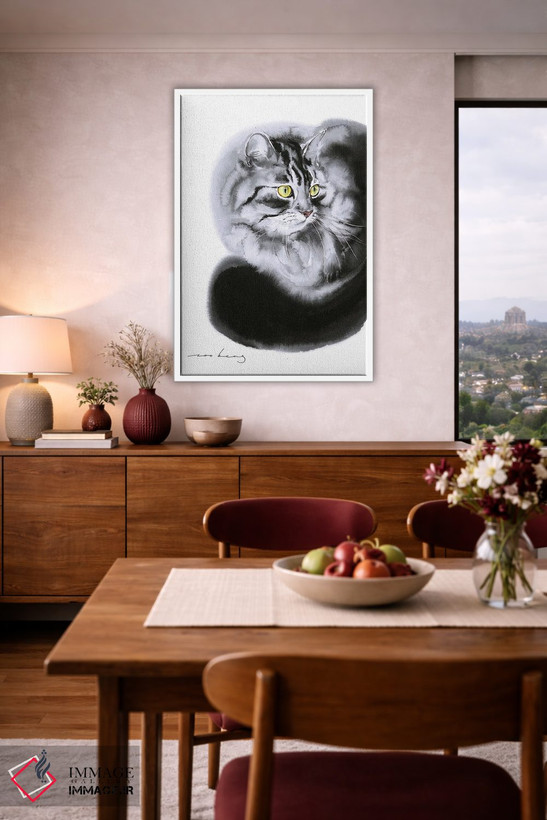 تابلو دکوراتیو آرامش گربه سان اثر سو بنگ لیم - D3W