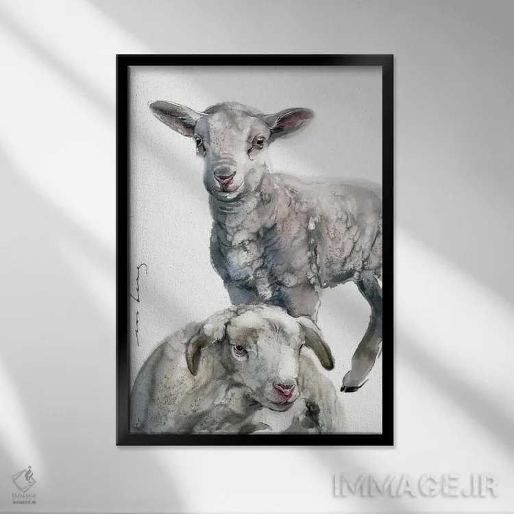 تابلو دکوراتیو بره های دوقلو اثر سو بنگ لیم - نمای قابدار مشکی