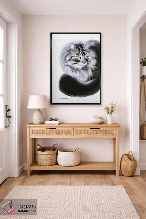 تابلو دکوراتیو آرامش گربه سان اثر سو بنگ لیم - D5B