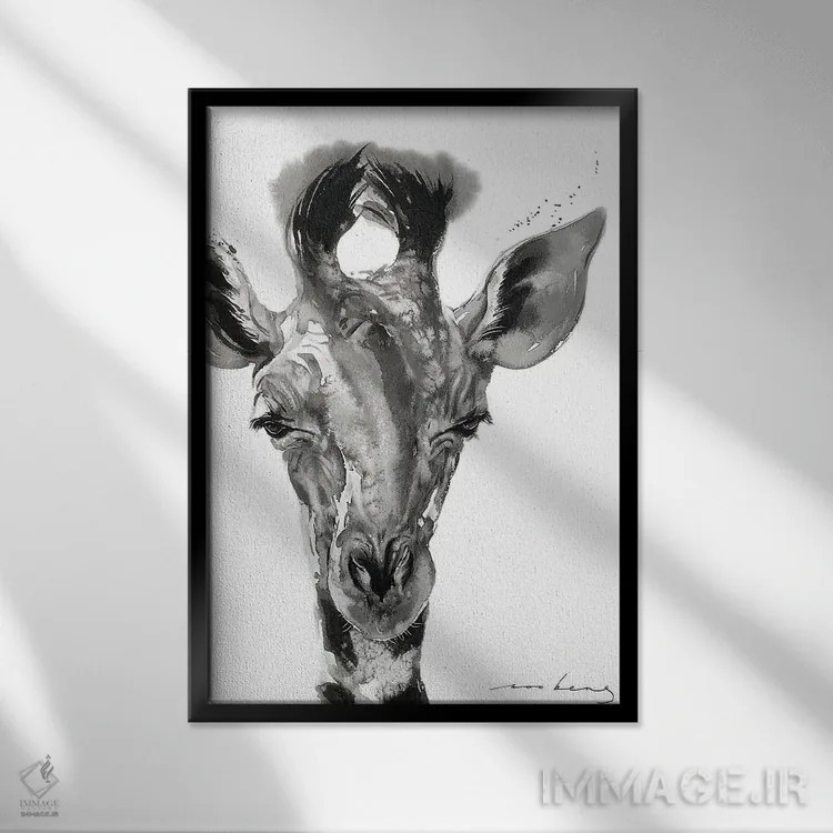 تابلو دکوراتیو زرافه اثر سو بنگ لیم - نمای قابدار مشکی