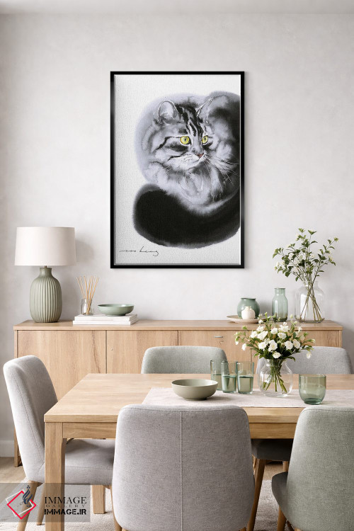 تابلو دکوراتیو آرامش گربه سان اثر سو بنگ لیم - D6B