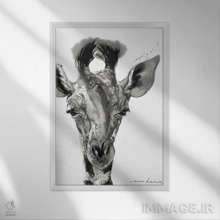 تابلو دکوراتیو زرافه اثر سو بنگ لیم - نمای قابدار سفید