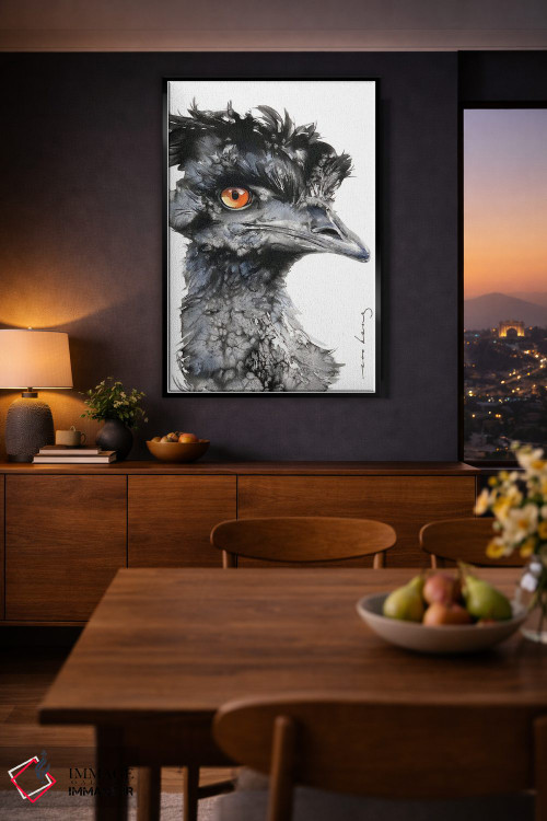 تابلو دکوراتیو شترمرغ کنجکاو اثر سو بنگ لیم - D2B