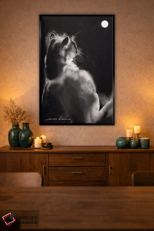 تابلو دکوراتیو گربه زیر نور ماه اثر سو بنگ لیم - D3B