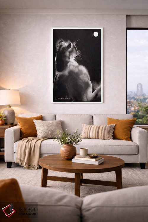 تابلو دکوراتیو گربه زیر نور ماه اثر سو بنگ لیم - D5W
