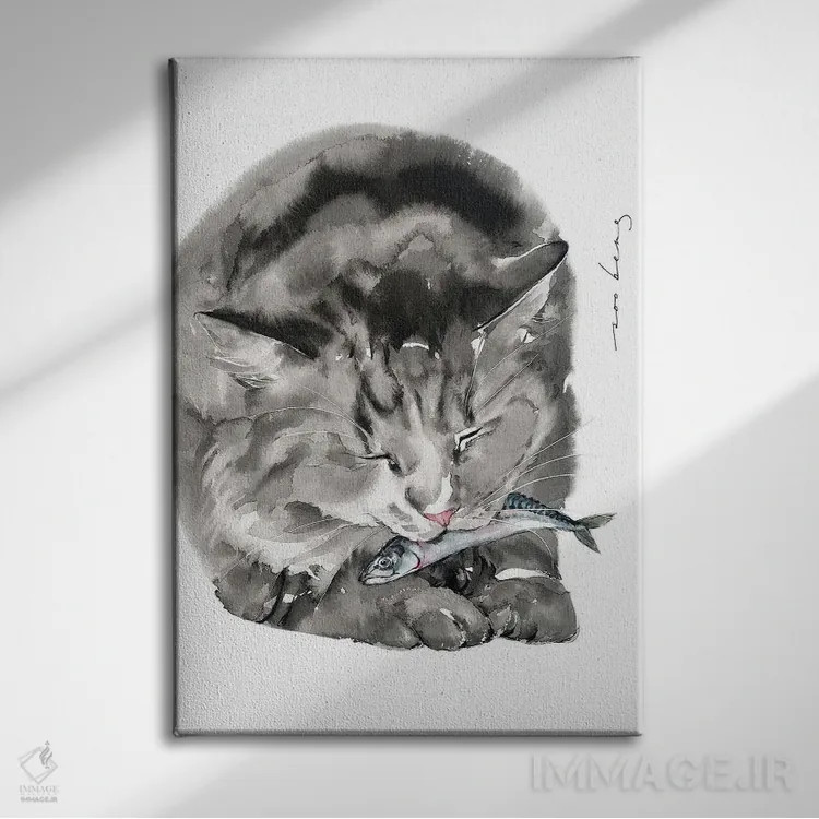 تابلو دکوراتیو غذای گربه اثر سو بنگ لیم - نمای روبهرو روی دیوار