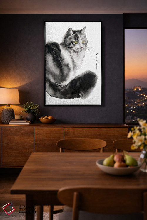 تابلو دکوراتیو گربه دوست داشتنی اثر سو بنگ لیم - D2B