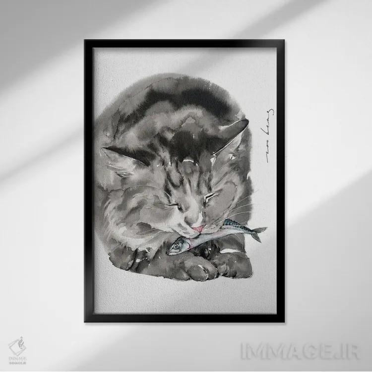 تابلو دکوراتیو غذای گربه اثر سو بنگ لیم - نمای قابدار مشکی