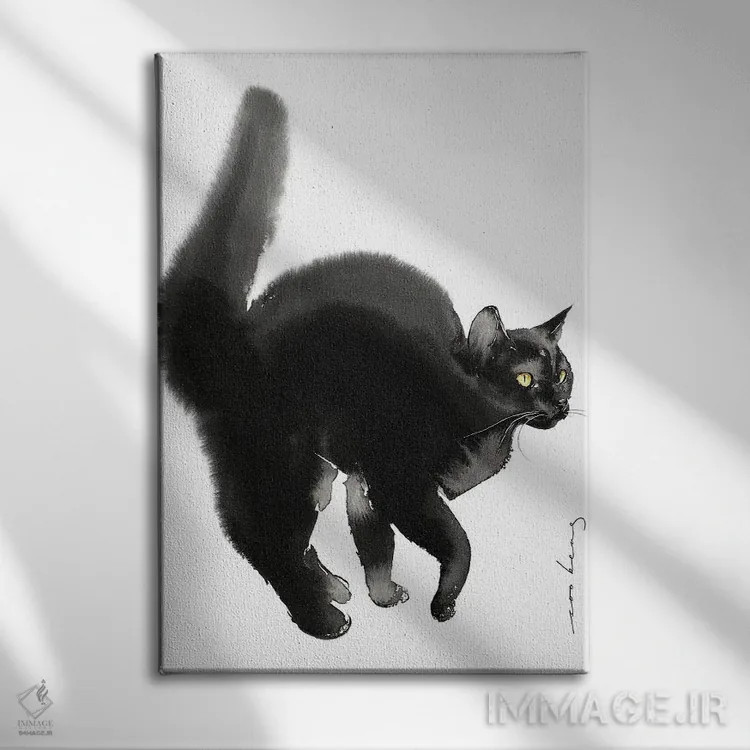 تابلو دکوراتیو گربه آماده حرکت اثر سو بنگ لیم - نمای روبهرو روی دیوار