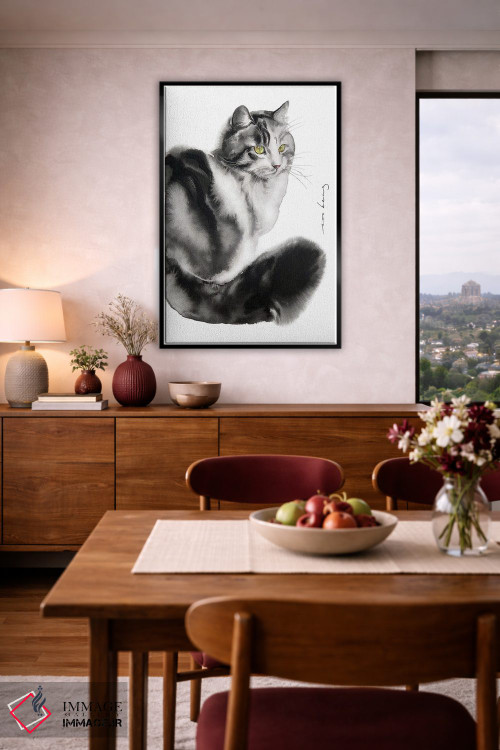 تابلو دکوراتیو گربه دوست داشتنی اثر سو بنگ لیم - D4B