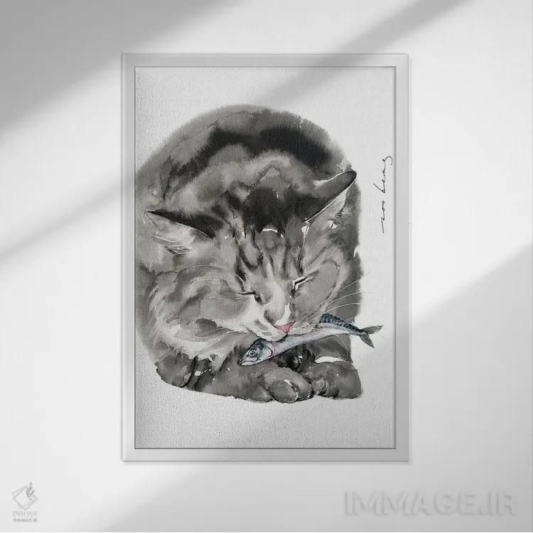 تابلو دکوراتیو غذای گربه اثر سو بنگ لیم - نمای قابدار سفید