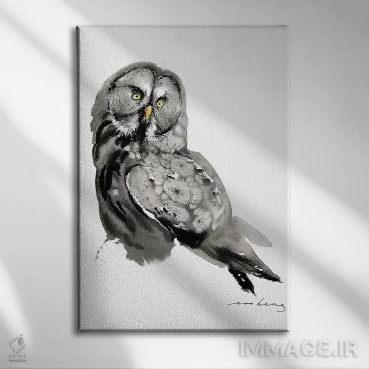 تابلو دکوراتیو جغد خیال انگیز اثر سو بنگ لیم - نمای روبهرو روی دیوار