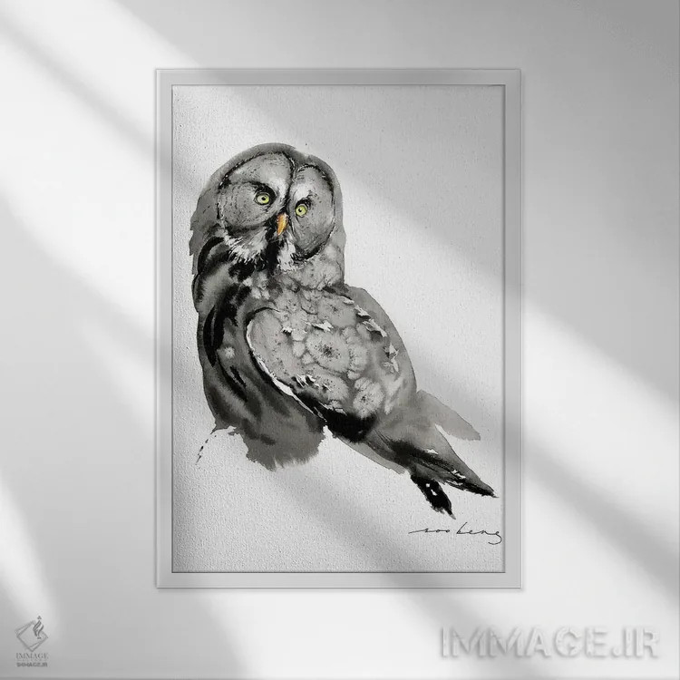 تابلو دکوراتیو جغد خیال انگیز اثر سو بنگ لیم - نمای قابدار سفید