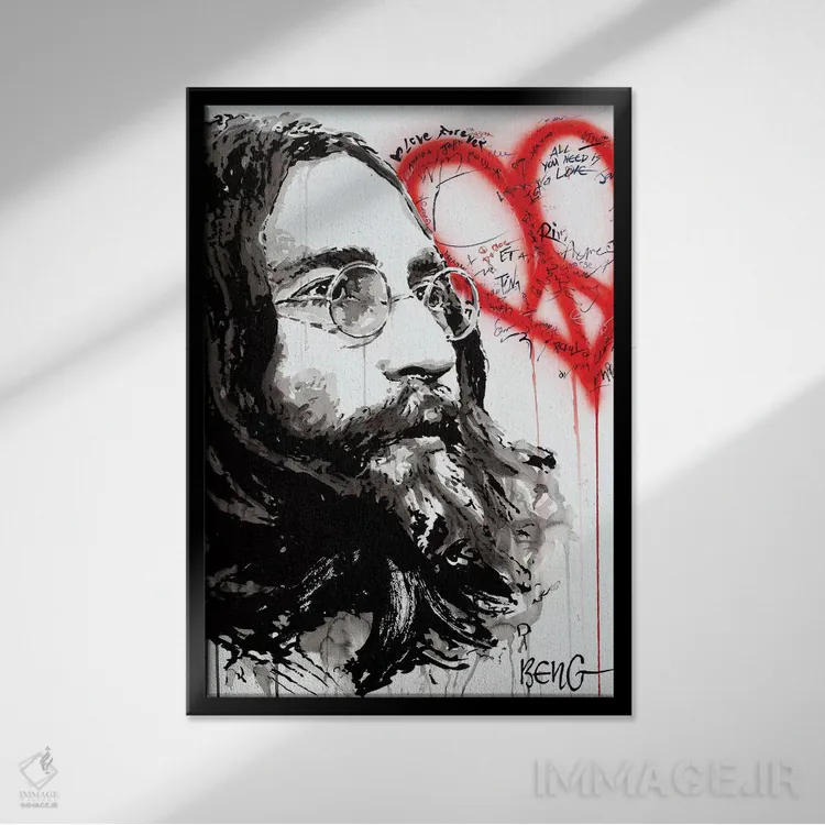 تابلو دکوراتیو جان لنون اثر سو بنگ لیم - نمای قابدار مشکی