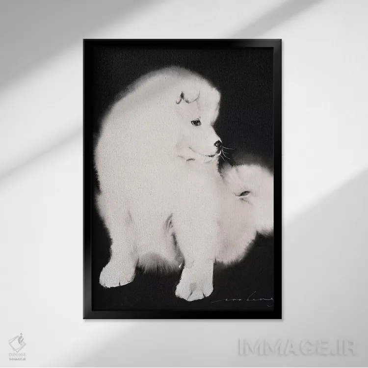 تابلو دکوراتیو توله سگ ساموید اثر سو بنگ لیم - نمای قابدار مشکی