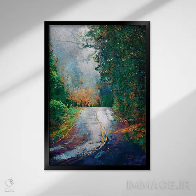 تابلو دکوراتیو پیچ جاده اثر لیزا رابینسون - نمای قابدار مشکی