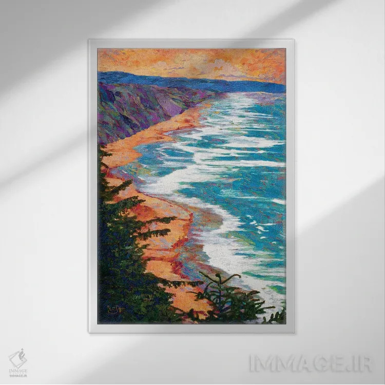 تابلو دکوراتیو خط ساحلی اثر لیزا رابینسون - نمای قابدار سفید