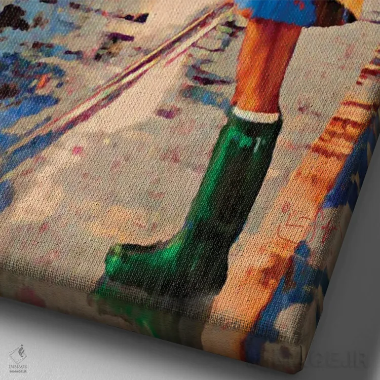 تابلو دکوراتیو چکمه های سبز اثر لیزا رابینسون - نمای نزدیک بافت بوم