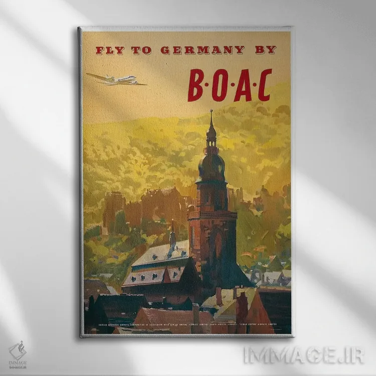 تابلو دکوراتیو پرواز به آلمان با شرکت BOAC - نمای روبهرو روی دیوار