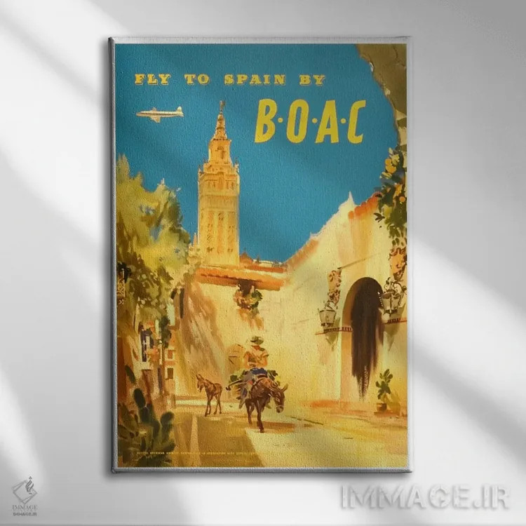 تابلو دکوراتیو پرواز به اسپانیا با شرکت BOAC - نمای روبهرو روی دیوار