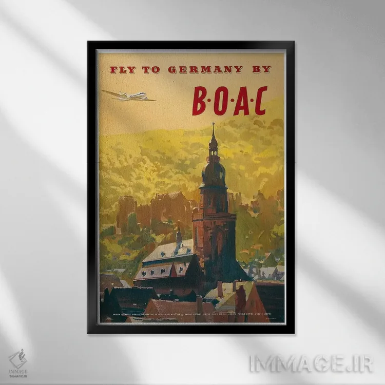 تابلو دکوراتیو پرواز به آلمان با شرکت BOAC - نمای قابدار مشکی