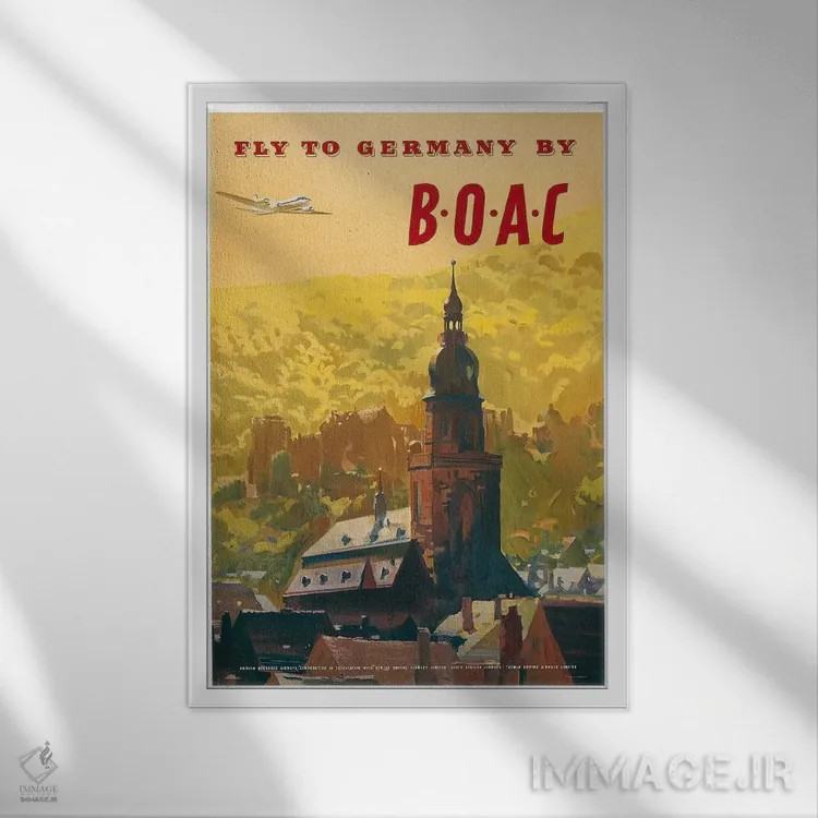 تابلو دکوراتیو پرواز به آلمان با شرکت BOAC - نمای قابدار سفید