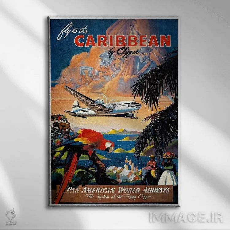 تابلو دکوراتیو پرواز به کارائیب - نمای روبهرو روی دیوار