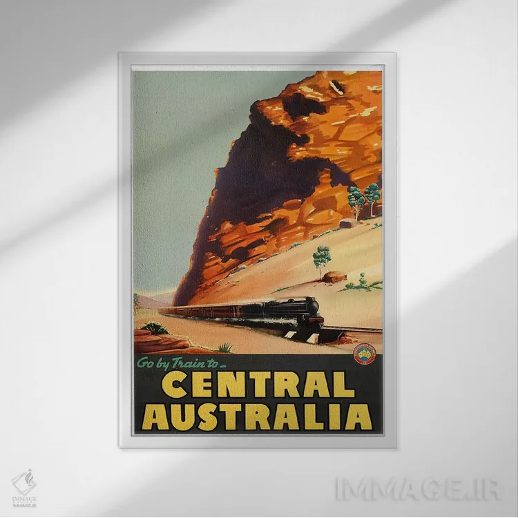 تابلو دکوراتیو با قطار به مرکز استرالیا بروید - نمای قابدار سفید