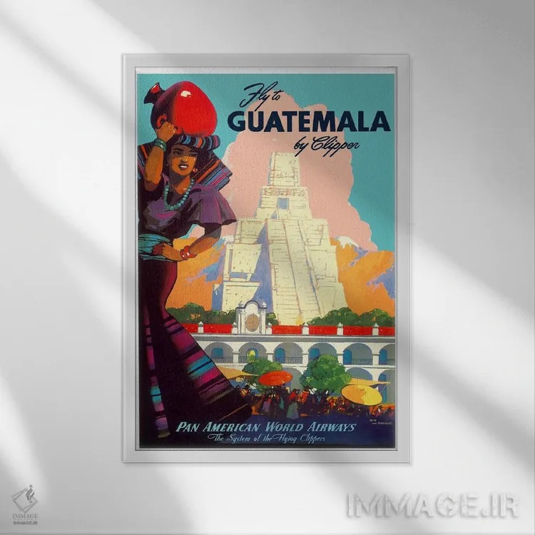 تابلو دکوراتیو پرواز به گواتمالا با کلیپر - نمای قابدار سفید