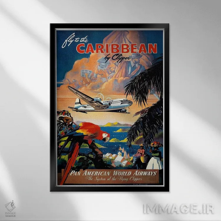 تابلو دکوراتیو پرواز به کارائیب - نمای قابدار مشکی