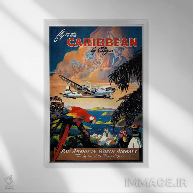 تابلو دکوراتیو پرواز به کارائیب - نمای قابدار سفید