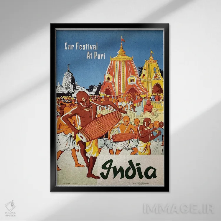 تابلو دکوراتیو هند: جشنواره ارابه در پوری - نمای قابدار مشکی