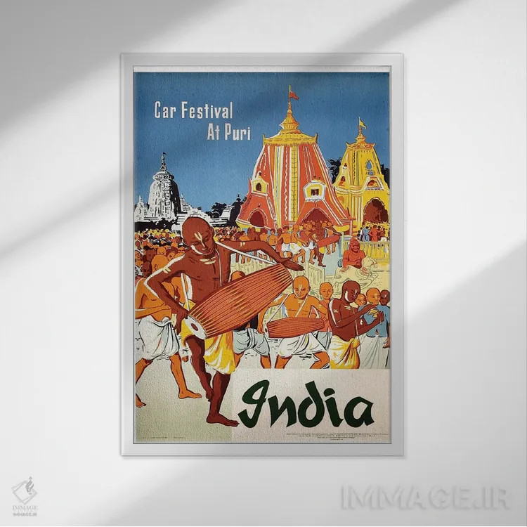 تابلو دکوراتیو هند: جشنواره ارابه در پوری - نمای قابدار سفید