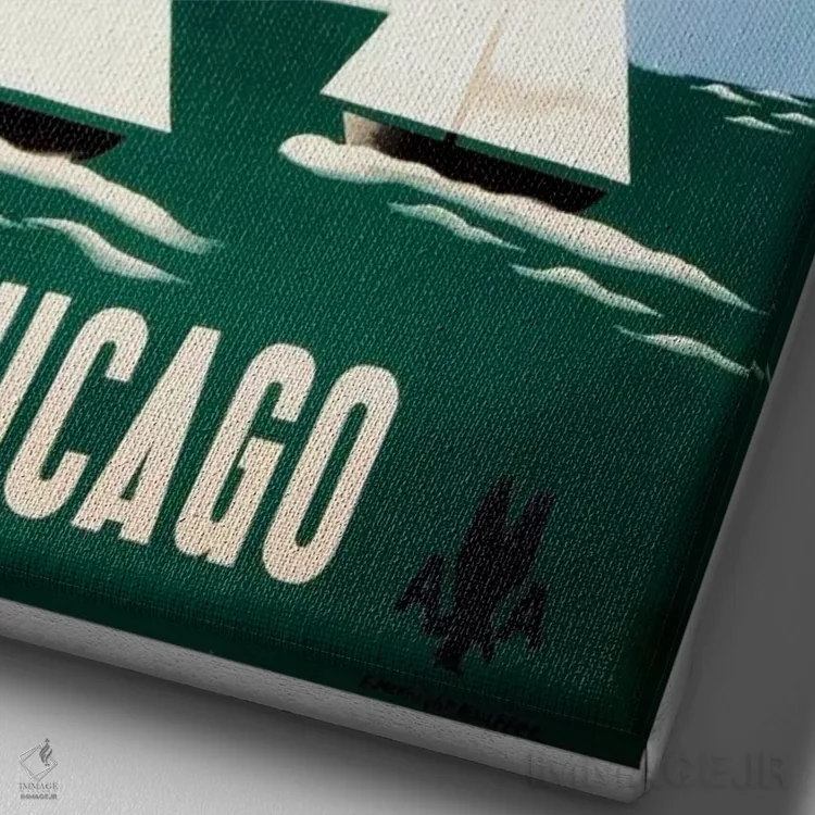 تابلو دکوراتیو هواپیمایی آمریکن و سابنا به مقصد شیکاگو - نمای نزدیک بافت بوم